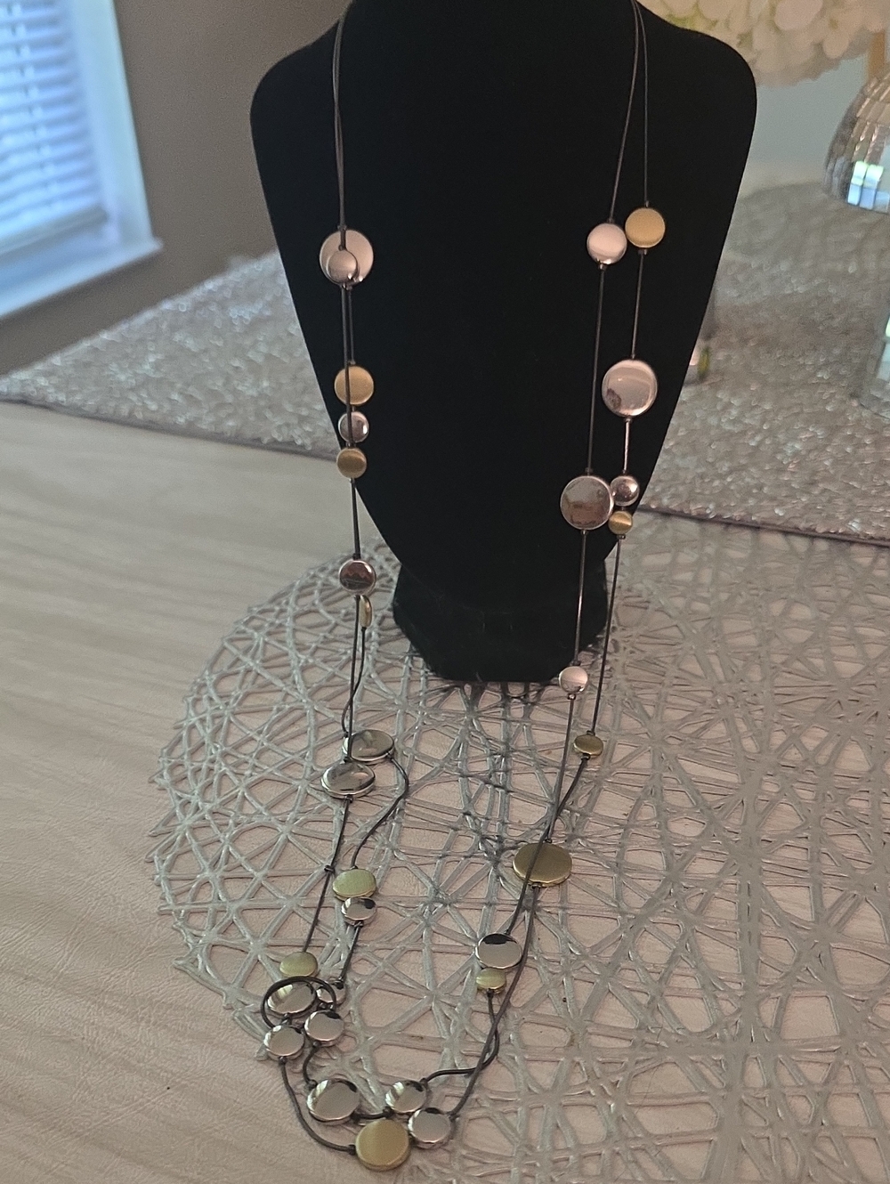 Chico's Multi-Tone Disc Layered Necklace in Silver and Gold